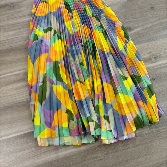 Astr the Label Blythe Plisse Midi Dress Yellow Lilac Abstract Women Size Small - Picture 5 of 9